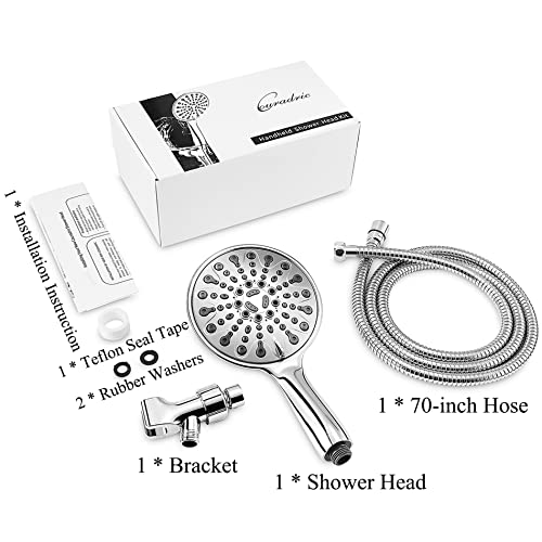 Couradric Handheld Shower Head, 6" Chrome Face 6 Spray Setting Shower Head with High Pressure, Brass Swivel Ball Mount and Extra Long Flexible Stainless Steel Hose