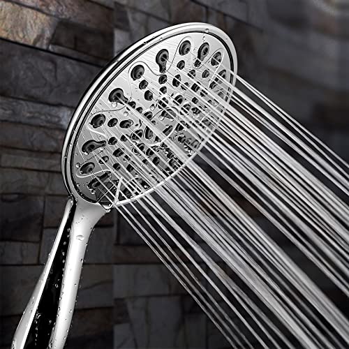 Couradric Handheld Shower Head, 6" Chrome Face 6 Spray Setting Shower Head with High Pressure, Brass Swivel Ball Mount and Extra Long Flexible Stainless Steel Hose