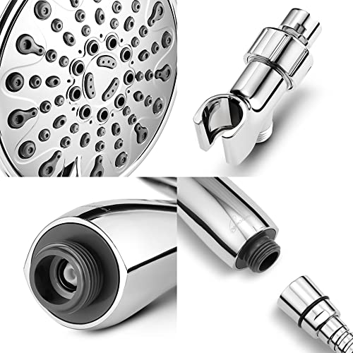 Couradric Handheld Shower Head, 6" Chrome Face 6 Spray Setting Shower Head with High Pressure, Brass Swivel Ball Mount and Extra Long Flexible Stainless Steel Hose