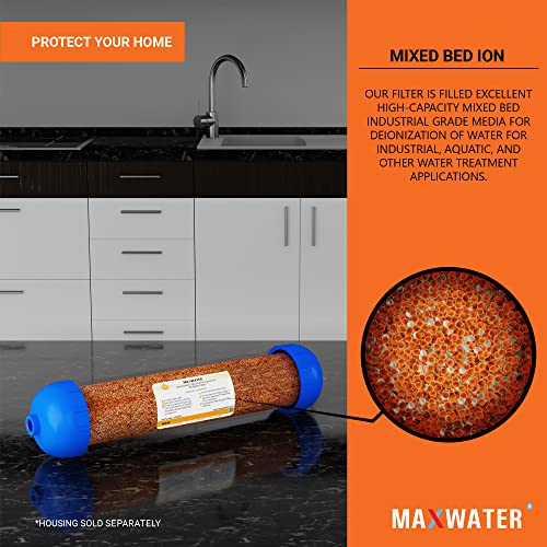 Max Water Mixed Bed Ion Exchange RODI Aquarium Filter Resin Replacement Cartridge, Compatible with 10" Drinking Reverse Osmosis Water Filtration System