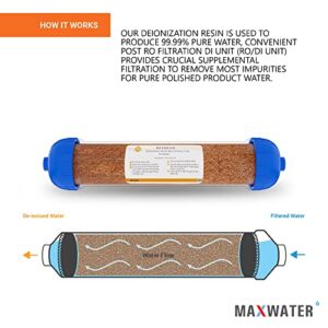 Max Water Mixed Bed Ion Exchange RODI Aquarium Filter Resin Replacement Cartridge, Compatible with 10" Drinking Reverse Osmosis Water Filtration System