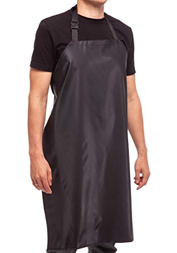 Aulett Home Waterproof Rubber Vinyl Apron Black - 35" Heavy Duty Dishwasher Apron - Stay Dry When Dishwashing, Lab Work, Butcher, Dog Grooming, Cleaning Fish - Industrial Chemical Resistant Plastic