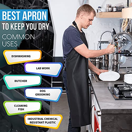 Aulett Home Waterproof Rubber Vinyl Apron Black - 35" Heavy Duty Dishwasher Apron - Stay Dry When Dishwashing, Lab Work, Butcher, Dog Grooming, Cleaning Fish - Industrial Chemical Resistant Plastic