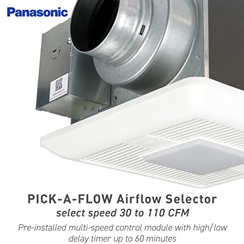 Panasonic FV-0511VKSL2 WhisperGreen Select Ventilation Fan with Light and Speed Controls, 50-80-110 CFM, Quiet Energy Star Certified Ceiling Mount Bathroom Fan with Pick-A-Flow Airflow Technology