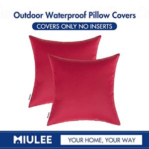 MIULEE Pack of 2 Decorative Outdoor Waterproof Pillow Covers Square Garden Cushion Sham Throw Pillowcase Shell for Christmas Patio Tent Couch 18x18 Inch Red