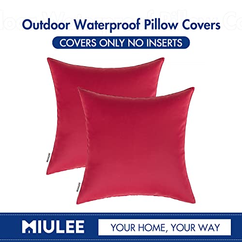 MIULEE Pack of 2 Decorative Outdoor Waterproof Pillow Covers Square Garden Cushion Sham Throw Pillowcase Shell for Christmas Patio Tent Couch 18x18 Inch Red