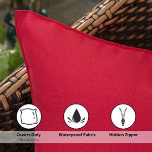 MIULEE Pack of 2 Decorative Outdoor Waterproof Pillow Covers Square Garden Cushion Sham Throw Pillowcase Shell for Christmas Patio Tent Couch 18x18 Inch Red