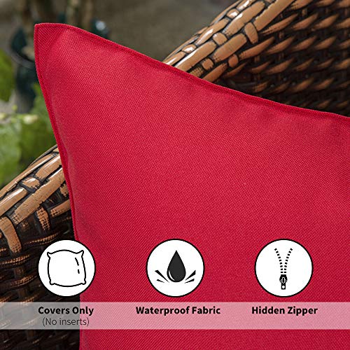 MIULEE Pack of 2 Decorative Outdoor Waterproof Pillow Covers Square Garden Cushion Sham Throw Pillowcase Shell for Christmas Patio Tent Couch 18x18 Inch Red