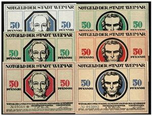 de 1921 2 rare original 1922 banknotes w german poets schiller & goethe! superb art! historic! buy 2 get 6 different notes! crisp uncirculated
