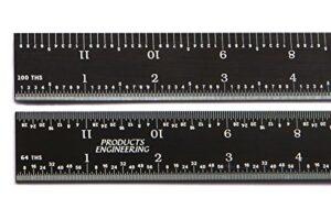 pec tools 12" 5r rigid black chrome,"high contrast" machinist ruler with markings 1/10", 1/100", 1/32" and 1/64"