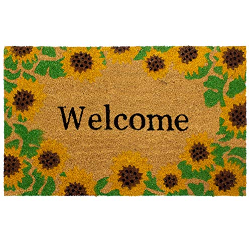 Storm Stopper – Doormat | Welcome Sunflowers | All Weather Heavy Duty Mat | Natural Coir Face | Non-Slip | Outdoor Home Décor | Absorbent, Fade Resistant & Pet Friendly | 18" x 28"