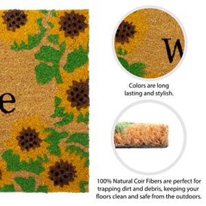 Storm Stopper – Doormat | Welcome Sunflowers | All Weather Heavy Duty Mat | Natural Coir Face | Non-Slip | Outdoor Home Décor | Absorbent, Fade Resistant & Pet Friendly | 18" x 28"