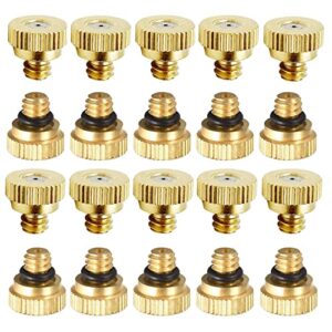 20 pack brass misting nozzles tees, brass spray nozzles for greenhouse landscaping humidification, dust control mist nozzle sprinkler for outdoor cooling system 0.012 orifice (0.3 mm) 10/24 unc garden