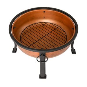 Fire Sense 62342 Lumina Round Wood Burning Fire Pit Copper Finish Steel Fire Bowl Mesh Spark Screen & Screen Lift Tool Included Lightweight Portable Patio & Outdoor Heater - Round - 24" Diameter