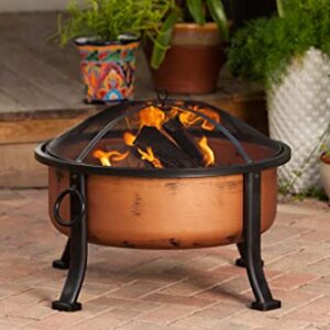 Fire Sense 62342 Lumina Round Wood Burning Fire Pit Copper Finish Steel Fire Bowl Mesh Spark Screen & Screen Lift Tool Included Lightweight Portable Patio & Outdoor Heater - Round - 24" Diameter