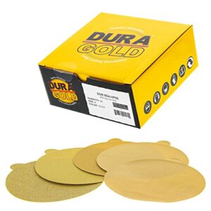 dura-gold premium 80, 150, 220, 320, 400 grit 6" gold psa sanding discs, 10 each, 50 total - self adhesive stickyback sandpaper discs for da sander, sand automotive car paint, woodworking wood, metal
