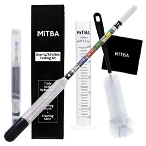 hydrometer & testing jar kit by mitba test the abv, brix & gravity of your wine, beer, mead & kombucha accurately! triple scale hydrometer + 250ml plastic graduated cylinder + cleaning brush & cloth