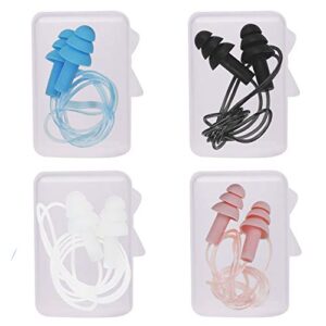 noise cancelling ear plugs with cords 4 pairs, noise reduction soft silicone earplugs waterproof reusable earplugs for sleeping, snoring, swimming, study, high fidelity earplugs
