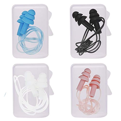 Noise Cancelling Ear Plugs with Cords 4 Pairs, Noise Reduction Soft Silicone Earplugs Waterproof Reusable Earplugs for Sleeping, Snoring, Swimming, Study, High Fidelity Earplugs