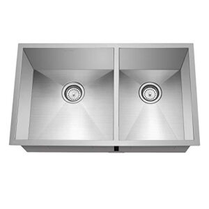 Miligoré 32" x 19" x 10" Deep Double Bowl (60/40 Split) Undermount Zero Radius 16-Gauge Stainless Steel Kitchen Sink - Includes Drains/Grids