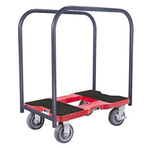 snap-loc 1800 lb super-duty panel cart dolly red with steel frame, 6 inch casters, panel bars and optional e-strap attachment