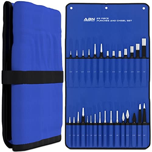 ABN Cold Chisel Set Automotive Punch Tool Kit – 29-Piece Punch Chisel Set – Pin Punch Set, Center Punch Set, & More