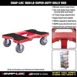 SNAP-LOC 1800 LB Super-Duty Dolly RED (USA!) with Steel Frame, 6 inch Casters and Optional E-Strap Attachment