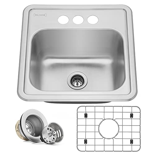 Miligoré 15" x 15" Single Bowl Top-Mount Drop-in 22-Gauge Stainless Steel Bar/Prep/Utility Sink - Includes Drain/Grid