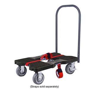 SNAP-LOC 1800 LB Super-Duty Push CART Dolly Black with Steel Frame, 6 inch Casters, Push Bar and Optional E-Strap Attachment