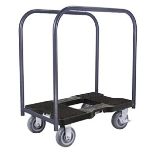 snap-loc 1800 lb super-duty panel cart dolly black with steel frame, 6 inch casters, panel bars and optional e-strap attachment