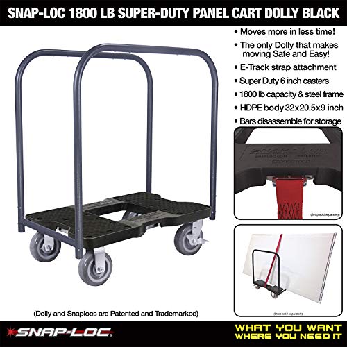 SNAP-LOC 1800 LB Super-Duty Panel CART Dolly Black with Steel Frame, 6 inch Casters, Panel Bars and Optional E-Strap Attachment