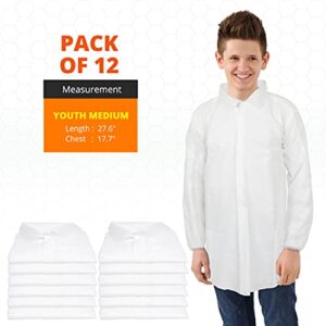 Disposable Lab Coats for Kids, 12 Pack - Lab Coats for Kids Science Party (Youth Medium)