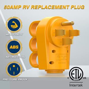 MICTUNING 125 250V 50Amp Heavy Duty RV Replacement Male Plug with Ergonomic Handle Yellow