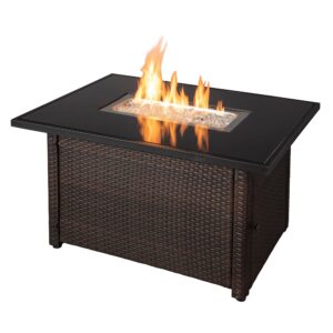 endless summer 44" x 32" rectangular 40,000 btu liquid propane gas outdoor fire pit table with white fire glass, center insert and cover, brown/black