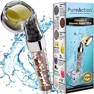 pureaction vitamin c shower head with hose & replacement filters - hard water softener - chlorine & fluoride filter - water purifying filtered showerhead with beads - helps dry skin & hair loss