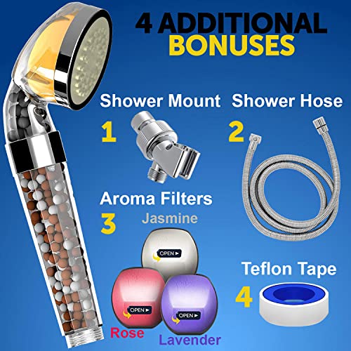 PureAction Vitamin C Shower Head with Hose & Replacement Filters - Hard Water Softener - Chlorine & Fluoride Filter - Water Purifying Filtered Showerhead with Beads - Helps Dry Skin & Hair Loss