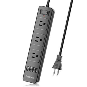 power strip 2 prong, surge protector 2 prong with 3ac outlets and 4 usb charging ports, 6.6ft long 2 prong to 3 prong extension cord for smartphone home office desktop, black