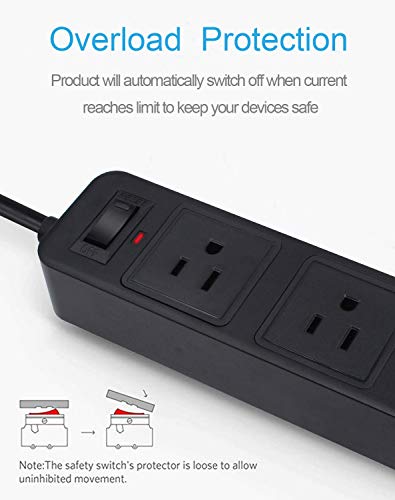 Power Strip 2 Prong, Surge Protector 2 Prong with 3AC Outlets and 4 USB Charging Ports, 6.6ft Long 2 Prong to 3 Prong Extension Cord for Smartphone Home Office Desktop, Black