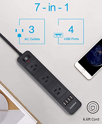 Power Strip 2 Prong, Surge Protector 2 Prong with 3AC Outlets and 4 USB Charging Ports, 6.6ft Long 2 Prong to 3 Prong Extension Cord for Smartphone Home Office Desktop, Black