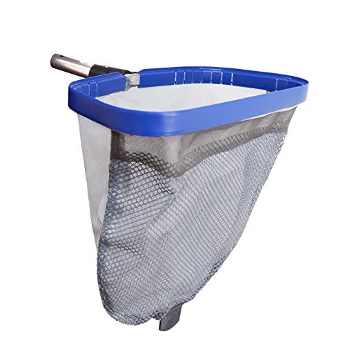 POOLWHALE Pool Leaf Rake with Double Layer Deep-Bag, Professional Skimmer Heavy Duty Mesh Net, Commercial Size(Plastic Tab at The Bottom for Assisting When You Empty The Net)