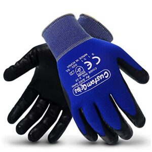 customgrips super thin work gloves, 12 pairs, large, highly breathable cut resistant seamless level 3 resistance nitrile coat for grip, warehouse jobs, delicate machine works, usable for touchscreen