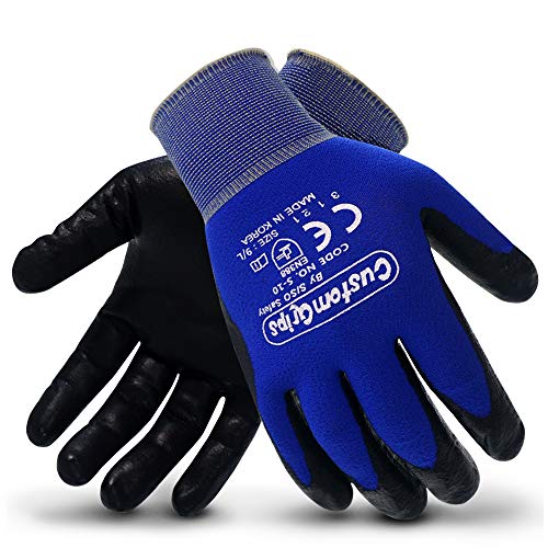 CustomGrips Super Thin Work Gloves, 12 Pairs, Large, Highly Breathable Cut Resistant Seamless Level 3 Resistance Nitrile Coat for Grip, Warehouse Jobs, Delicate Machine Works, Usable for Touchscreen