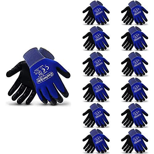 CustomGrips Super Thin Work Gloves, 12 Pairs, Large, Highly Breathable Cut Resistant Seamless Level 3 Resistance Nitrile Coat for Grip, Warehouse Jobs, Delicate Machine Works, Usable for Touchscreen