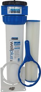 aquios® wellplus™ wp236 jumbo salt free water softener & filter system - prevents calcium scale & iron - removes sediment, rust, dirt - high flow rate - built in by-pass & shut off valve