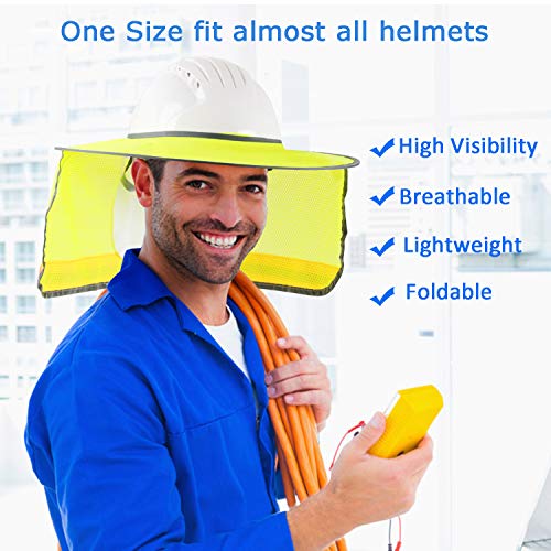 2 Pack Hard Hat Sunshield,Full Brim Mesh Neck Sunshade for Hardhats,High Visibility,Reflective