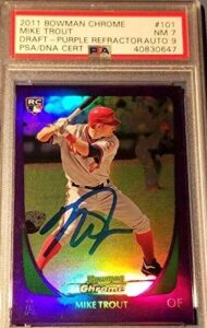 2011 mike trout bowman chrome purple refractor signed rc graded psa nm 7 auto 9 - baseball slabbed rookie cards