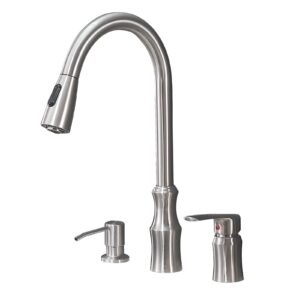 hotis 3 hole kitchen faucet, 2 hole kitchen faucet with pull down sprayer, brushed nickel kitchen faucets for sink, single handle pull out stainless steel kitchen sink faucet set with soap dispenser