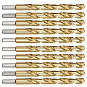 oxtul, 10pcs 1/2 inch x 6 inch titanium drill bits, high speed steel twist drill bits, jobber length, round shank. ideal for diy, home, general building and engineering using.