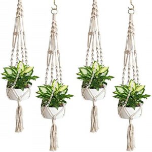 sorbus macrame plant hanger [4 pack] indoor outdoor hanging plant pots cotton rope, elegant for home, patio, garden