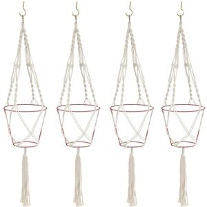 Sorbus Macrame Plant Hanger [4 Pack] Indoor Outdoor Hanging Plant Pots Cotton Rope, Elegant for Home, Patio, Garden